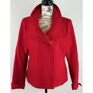 Talbots Red Textured Wool Blend Moto Style Zip Up Satin Lined Jacket, size 12P